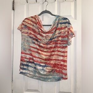 Size extra large red white blue striped patriotic flag American shirt top blouse